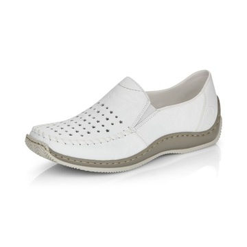 RIEKER półbuty, buty damskie skórzane białe L1765