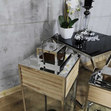 Duża srebrna latarnia lampion chrom+drewno 2w1 68c