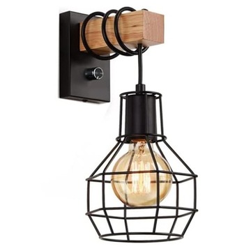 LAMPA KINKIET ŚCIENNY DREWNO LOFT VINTAGE SALON SYPIALNIA SCHODY HOL