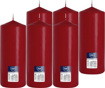 6X BURGUNDOWA DUŻA Świeca walec bezzapachowa ŚWIECZKA PARAFINOWA 20CM 90H