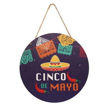Мексиканская фиеста деревянная вывеска, висящая на входной двери Синко де Майо, стиль C