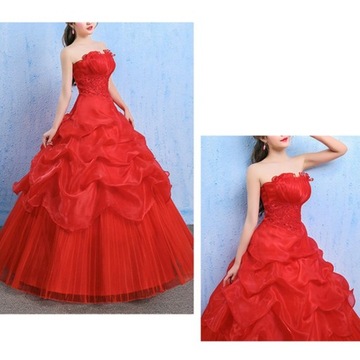 Suknie ślubne dla panny młodej Suknia ślubna z zabudowanym dekoltem Czerwona koronkowa suknia ślubna dla panny młodej