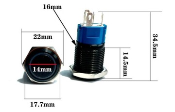 Кнопочный переключатель черный SPDT на металле 16мм LED 230V bi