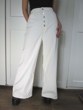 Bershka białe spodnie jeansy dżinsy szerokie nogawki wysoki stan 42 XL