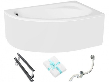 Wanna narożna z obudową Cornea 140x80 prawa Besco gratis syfon nogi ręcznik