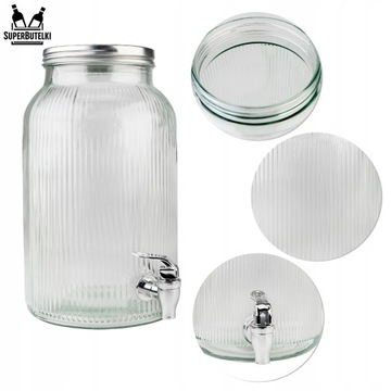 RYFLOWANY SŁÓJ Z KRANIKIEM 6L NA WODĘ SOK LEMONIADĘ NAPOJE DYSTRYBUTOR WODY