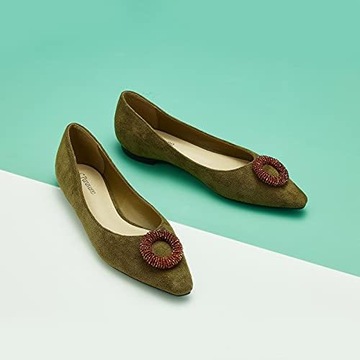 ТУФЛИ ЖЕНСКИЕ БАЛЕТЫ С ДЕКОРАЦИЕЙ, НИЗКИЙ КАБЛУК, ЗЕЛЕНЫЕ C.Paravano, размер 37