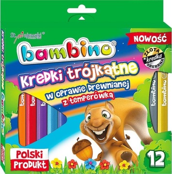 Мелки Bambino, толстые, треугольные, 12 шт, МИКС ЦВЕТОВ + точилка, набор