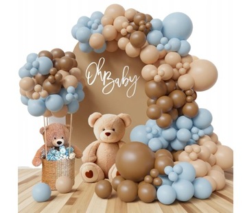 BALONY GIRLANDA BALONOWA NIEBIESKA BŁĘKITNA PASTEL BRĄZ ROCZEK CHRZEST