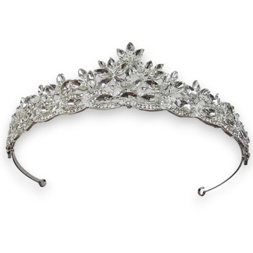 Tiara, diadem ślubny, korona srebrna z cyrkoniami