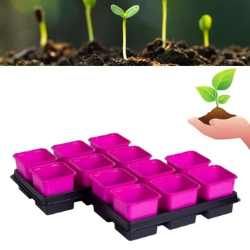 Doniczki produkcyjne do rozsady różowe 8 cm Vefi 12 szt + czarna tacka 2 x