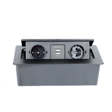 ХОРОШО Выдвижная розетка на столешницу 2x USB 2x 230В ЦИНК + АЛЮМИНИЙ