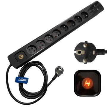 LISTWA ZASILAJĄCA HILARK 8 gniazd 1,5M USB