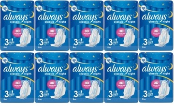 ALWAYS podpaski Classic Night skrzydełka 8szt x 10