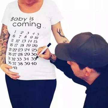 T-shirt ciążowy koszulka do zdjęć kalendarz biały