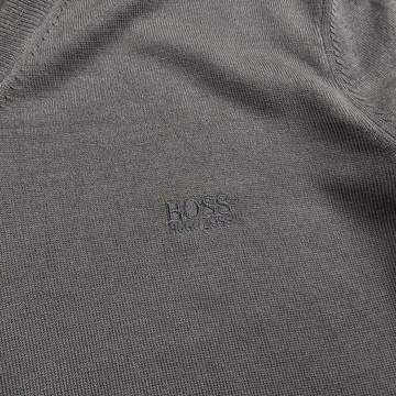 Sweter Wełniany Wełna HUGO BOSS w Serek Męski Casual Zielony Khaki L