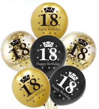 BALONY NA 18 URODZINY osiemnastkę złote konfetti