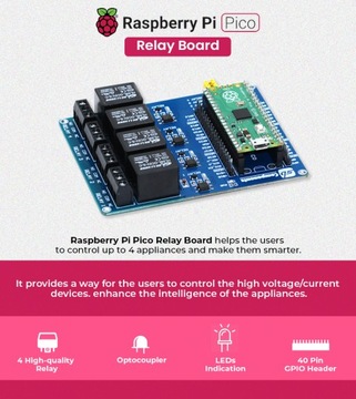 Релейная плата Raspberry Pi Pico 4 реле — расширение для RPi