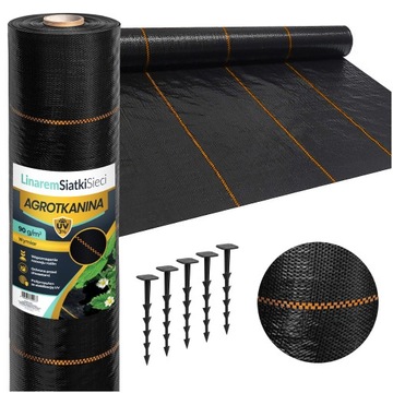 AGROTKANINA 1,1x50m 90g CZARNA AGROWŁÓKNINA UV 3% ANTYCHWASTOWA + KOŁKI