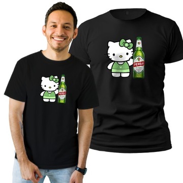 Koszulka Męska Z Nadrukiem Bawełniany T-shirt Na Prezent Hello Kitty Piwo L