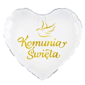 Balon SERCE KOMUNIA złoto gołąbek na komunię