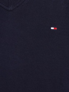 sweter meski tommy hilfiger granat w serek elegancki małe logo bawełniany