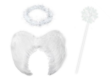 ZESTAW ANIOŁ STRÓJ ANIOŁKA KOSTIUM ANIOŁEK JASEŁKA SKRZYDŁA AUREOLA RÓŻDŻKA