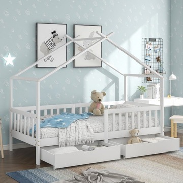 Łóżeczko domek z 2 szufladami 200x90cm biały