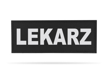CZARNA NASZYWKA - ODBLASKOWY NAPIS LEKARZ 13x5cm