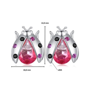 K447 Biedronki z różowymi kryształkami srebrne kolczyki sztyfty