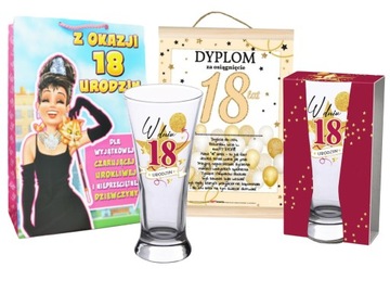 PIĘKNY! PREZENT NA 18 URODZINY DLA DZIEWCZYNY, Szklanka Dyplom