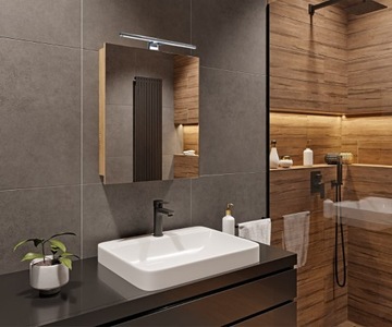 ШКАФ ДЛЯ ВАННОЙ С ЗЕРКАЛОМ И СВЕТОДИОДНЫМ ОСВЕЩЕНИЕМ 50 СМ - ДУБ СОНОМА