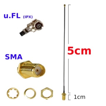 Пигтейл uFL IPX - гнездо SMA 1,13 мм 5 см