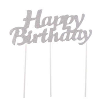 Arpex Happy Birthday Срібляста Декорація На Топпер для торта На день народження 13x14 см