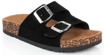 ЧЕРНЫЕ ШЛЕПАНКИ С ПРЯЖКАМИ НА ПРОБКЕ 38