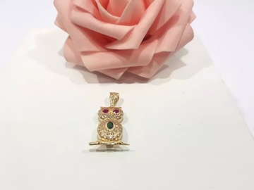 PIĘKNA ZŁOTA ZAWIESZKA SOWA PR.585 3.09G