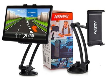 ALUMINIOWY MOCNY UCHWYT SAMOCHODOWY NA TABLET TELEFON DO AUTA Z PRZYSSAWKĄ