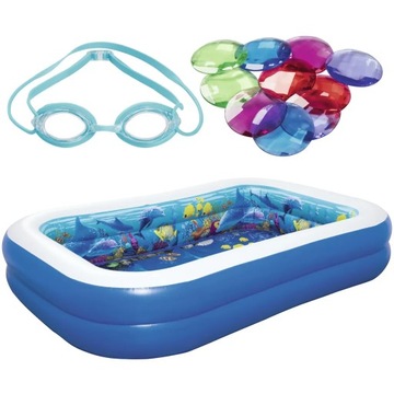 BESTWAY 54177 DMUCHANY BASEN dla DZIECI * 262x175x51cm + OKULARKI 3D RYBKI
