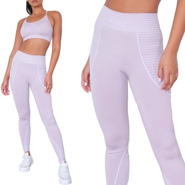 Missguided Lilac Spodnie Getry Fitness Legginsy Sportowe Wysoki Stan 46/48