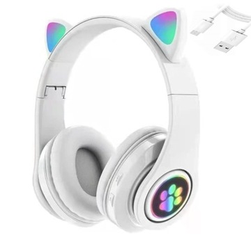 SŁUCHAWKI LED BLUETOOTH RGB DLA DZIECI KOCIE USZY