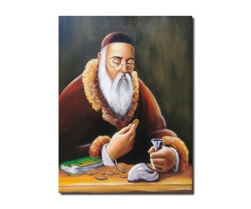 PORTRET ŻYDA Z PIENIĄŻKIEM ŻYD NA SZCZĘŚCIE OBRAZ