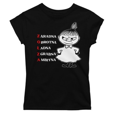 Damski T-Shirt czarny Koszulka bawełniana ZOŁZA z bajki Muminki MAŁA MI M