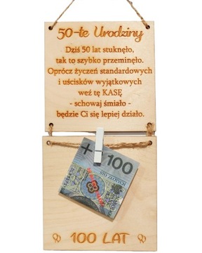 Tabliczka prezent upominek wiszący na kasę 50-te urodziny 50tka