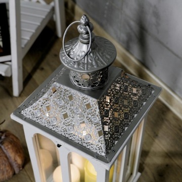 Lampion latarnia drewniana ogrodowa biała duży komplet 2w1 Do domu i ogrodu