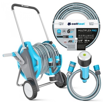 Садовый шланг на тележке Катушка Cellfast SET STRONG Разбрызгиватель 1/2 дюйма, 30 м