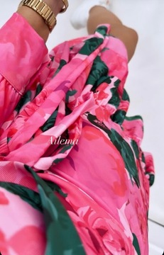 Sukienka fason szlafrokowy 6545 mini soczyste kolory kwiaty wiązana