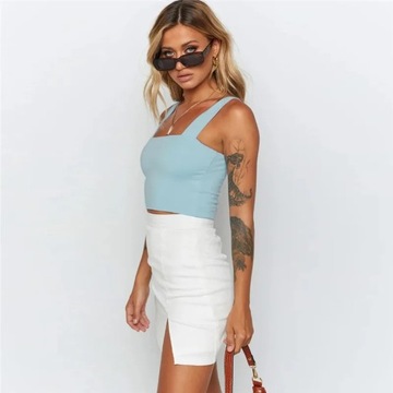 Square Neck Sleeveless Summer Crop Top White Women