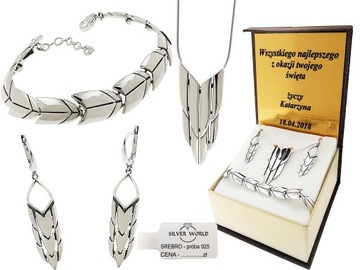 SREBRNY KOMPLET BIŻUTERII 925 DAMSKIEJ ELEGANCKI + GRAWER GRATIS SREBRO 925
