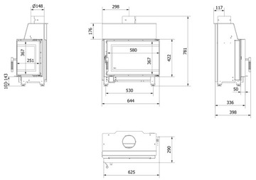 WKŁAD kominkowy stalowy powietrzny EKO Simple S prawy 6kW CZARNY dolot 125