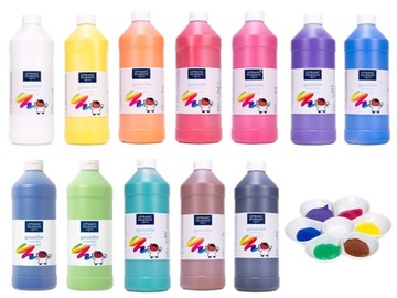 ZESTAW 12 FARB PLAKATOWYCH TEMPERA 1L 1000 ML + PALETKA LEFRANC BOURGEOIS